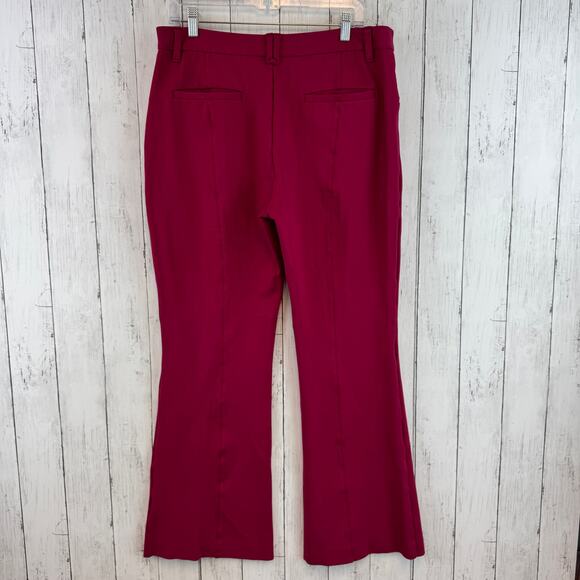 Anthropologie Dark Pink Raspberry The Essential Slim Flare Trousers Pant Size 14 - Picture 8 of 15